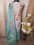 Beige Linen Cotton Floral Chudithar Dress Material with Printed Linen Shawl