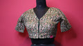 Women's Olive Green Floral Vine Printed Cotton Readymade Blouse – V-Neck, Elbow Sleeve