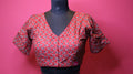 Women's Brick Red Printed Cotton Readymade Blouse – V-Neck, Elbow Sleeve