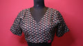 Women's Black Floral Printed Cotton Readymade Blouse – V-Neck, Elbow Sleeve