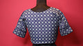 Women's Navy Blue Geometric Printed Cotton Readymade Blouse – Round Neck, Elbow Sleeve