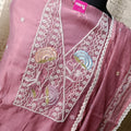 Dusty Rose Embroidered Cotton Chudithar Dress Material with Dupatta