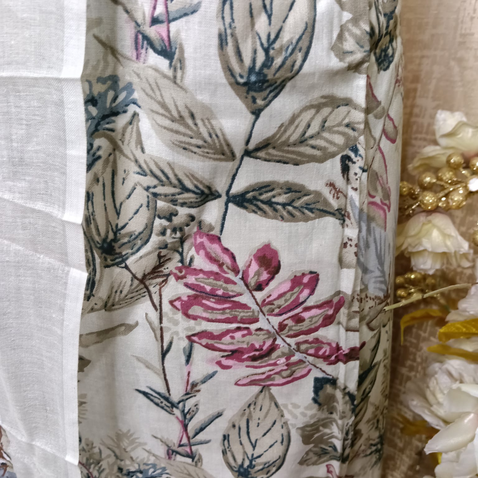 Pastel Grey Floral Cotton Chudithar Dress Material with Printed Dupatta