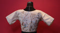 Women's Off White Designer Embroidered Silk Blend Blouse – Peacock & Floral Handwork, Half Sleeve