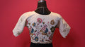 Women's Off White Designer Floral Embroidered Silk Blend Blouse – Half Sleeve