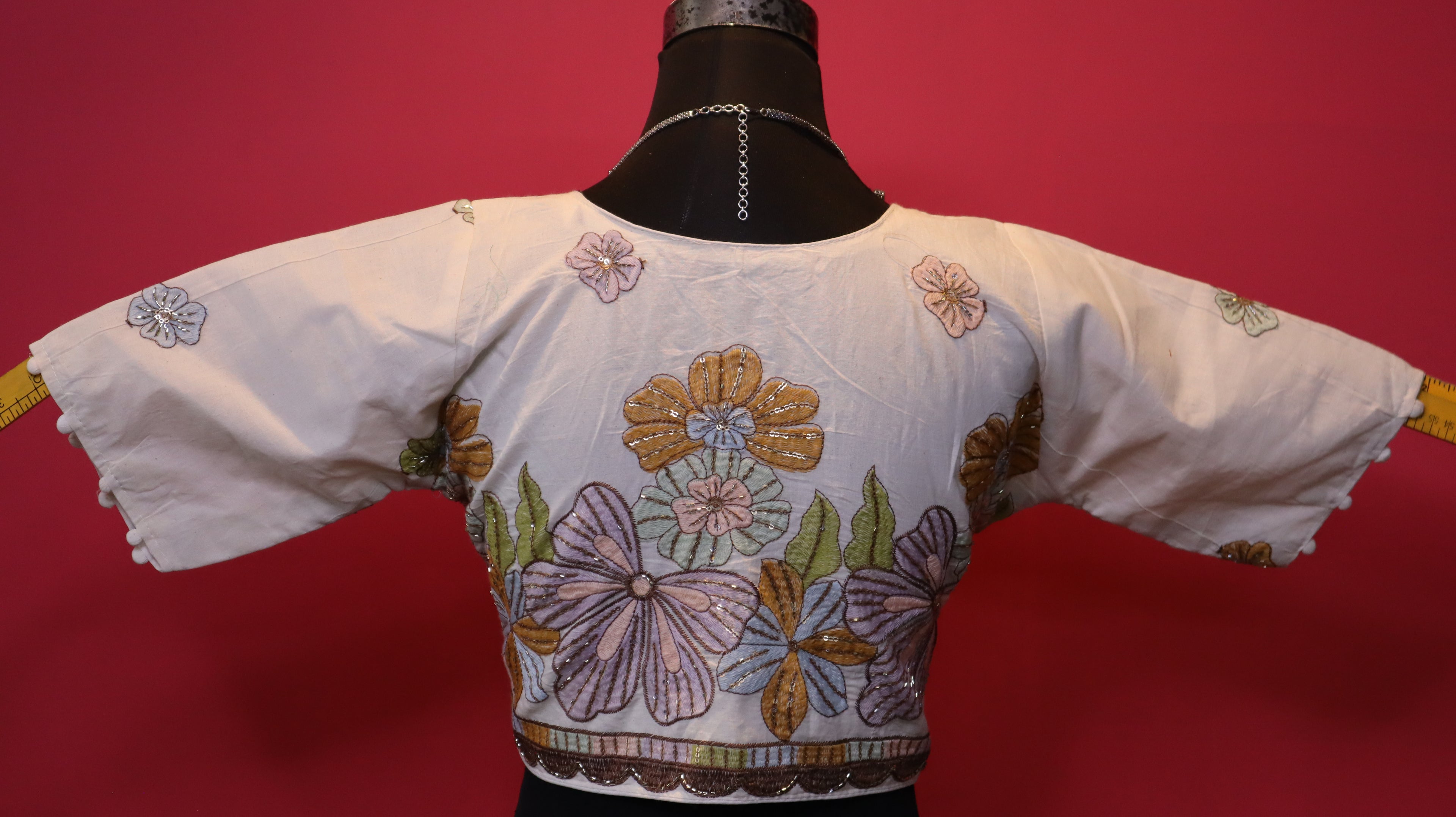 Women's White Floral Embroidered Readymade Blouse – Elbow Sleeve