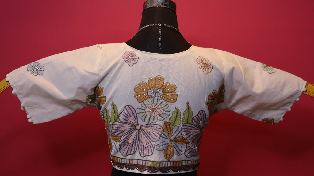Women's White Floral Embroidered Readymade Blouse – Elbow Sleeve