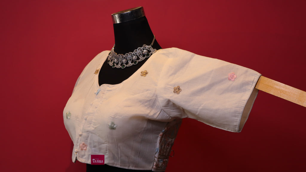 Women's Ivory Floral Embroidered Readymade Blouse – Elbow Sleeve