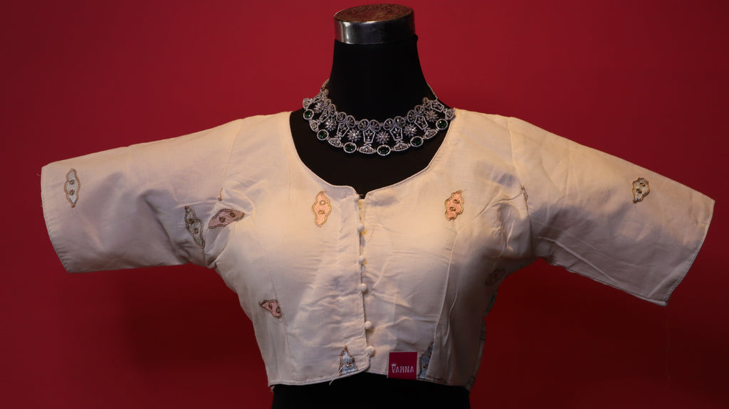 Women's Ivory Embroidered Readymade Blouse – Elbow Sleeve