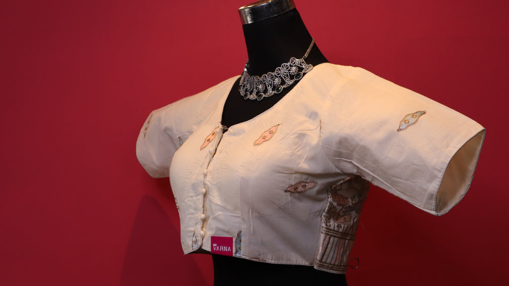 Women's Ivory Embroidered Readymade Blouse – Elbow Sleeve