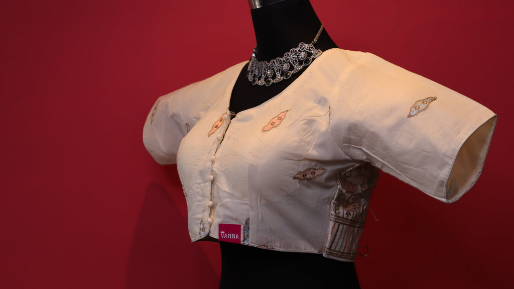 Women's Ivory Embroidered Readymade Blouse – Elbow Sleeve
