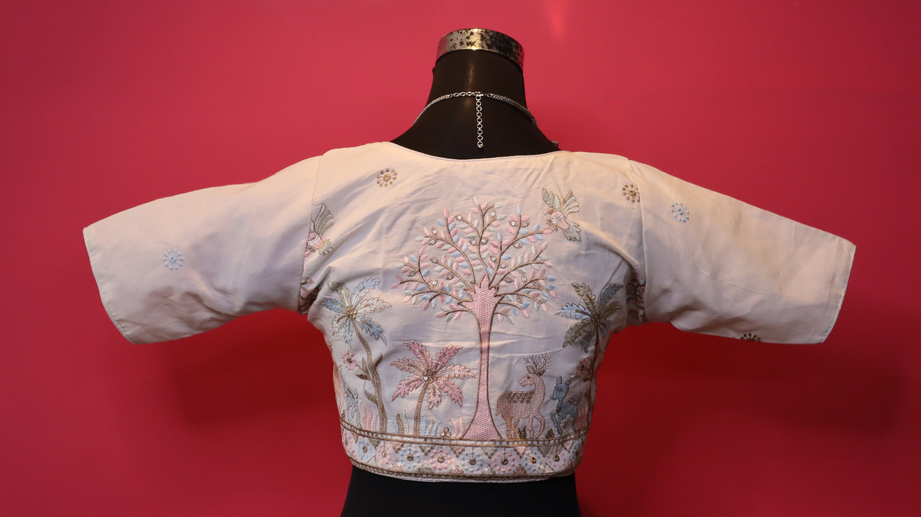 Women's Ivory Nature Embroidered Readymade Blouse – Elbow Sleeve