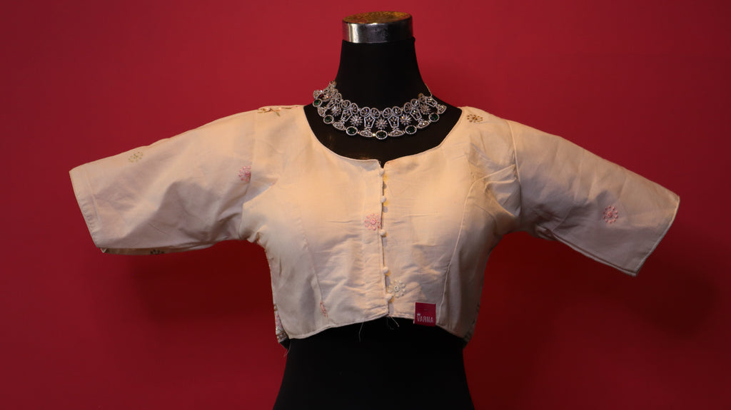 Women's Ivory Nature Embroidered Readymade Blouse – Elbow Sleeve