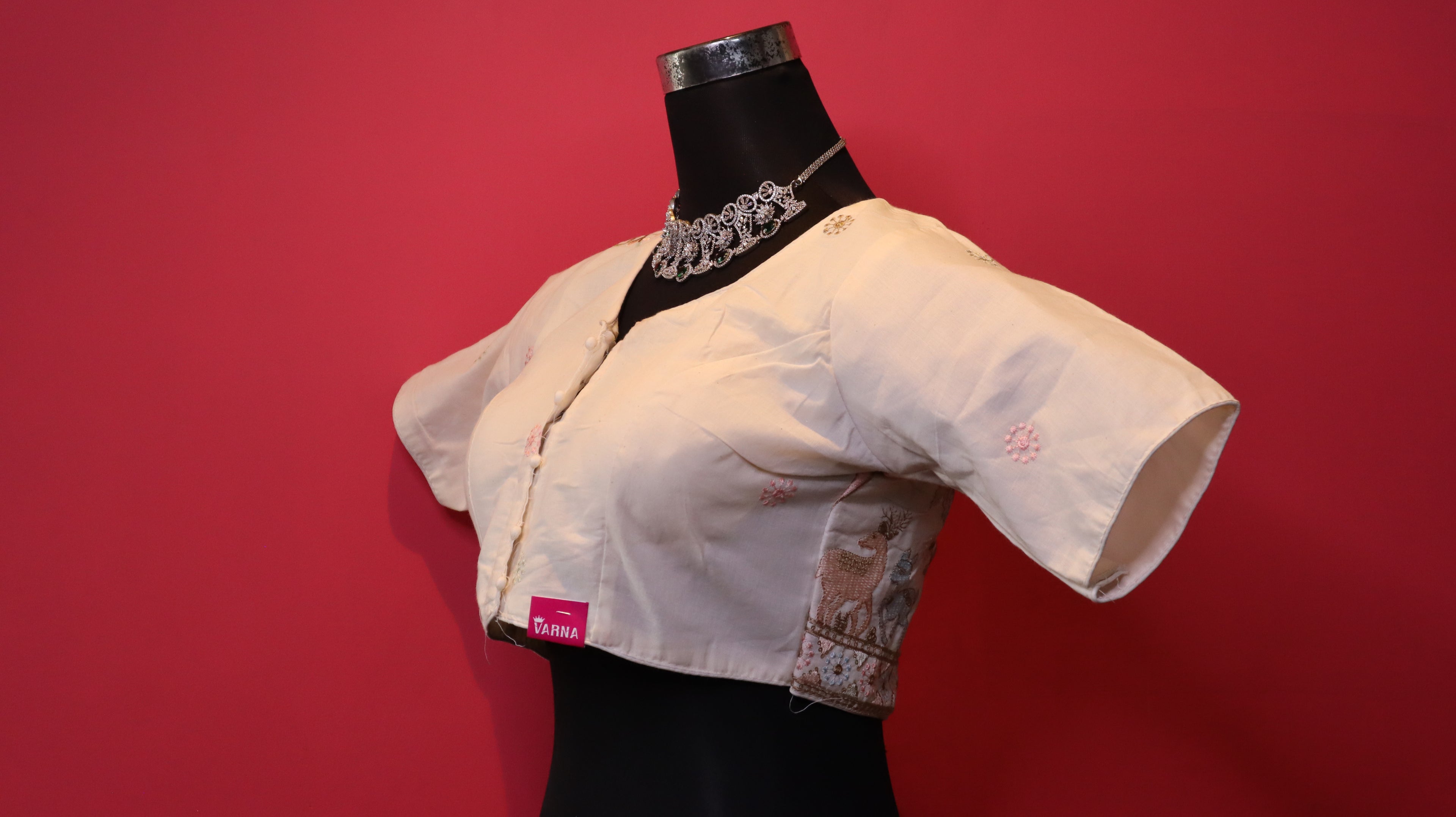 Women's Ivory Nature Embroidered Readymade Blouse – Elbow Sleeve