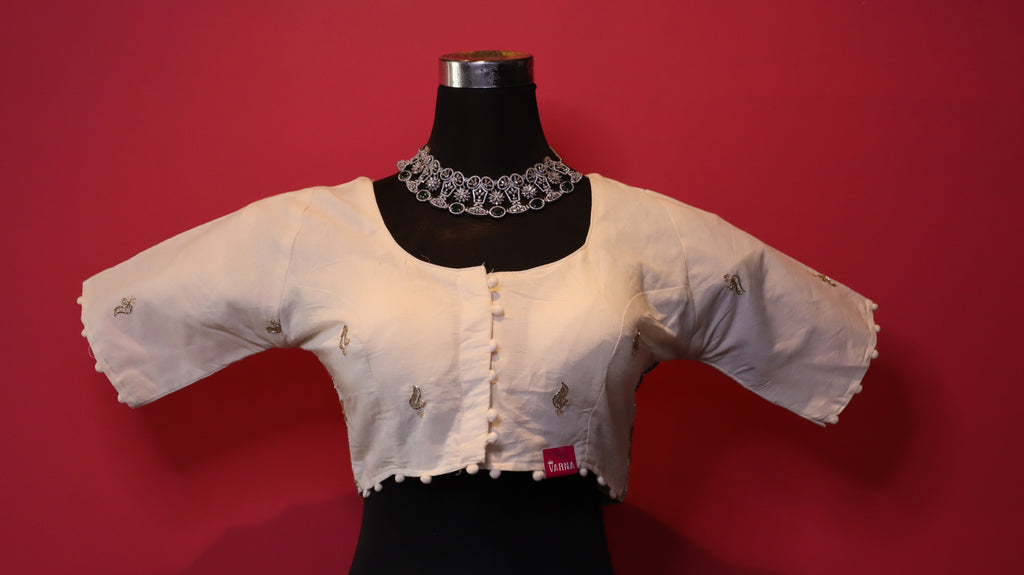 Women's Ivory Embellished Readymade Blouse – Elbow Sleeve