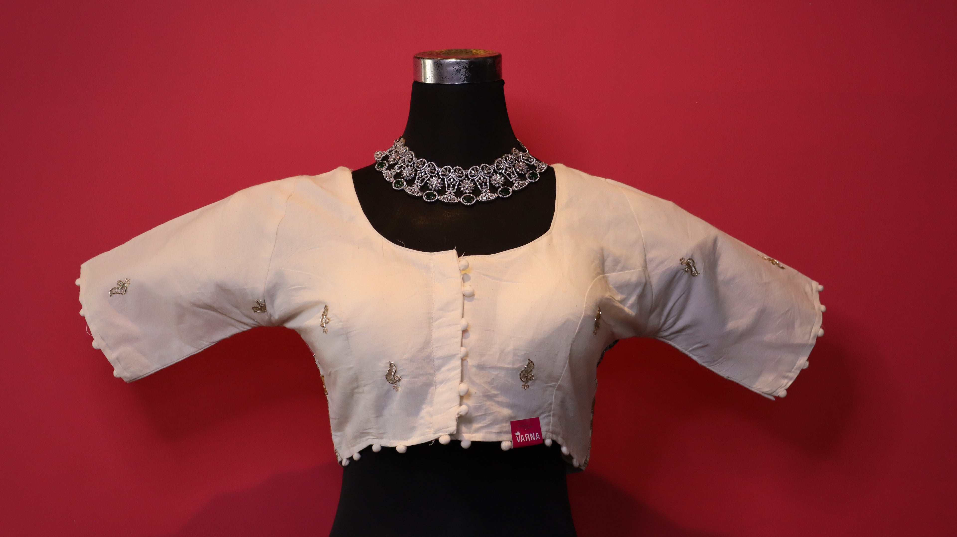 Women's Ivory Embellished Readymade Blouse – Elbow Sleeve