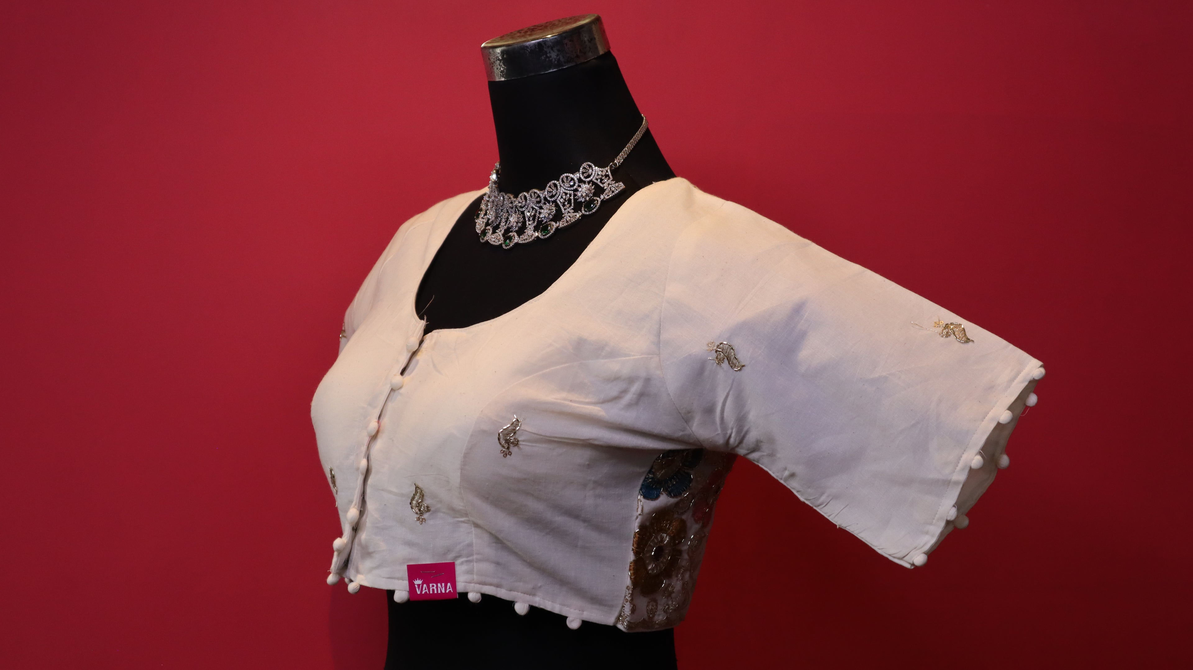 Women's Ivory Embellished Readymade Blouse – Elbow Sleeve