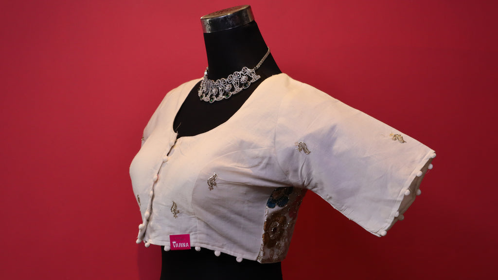 Women's Ivory Embellished Readymade Blouse – Elbow Sleeve