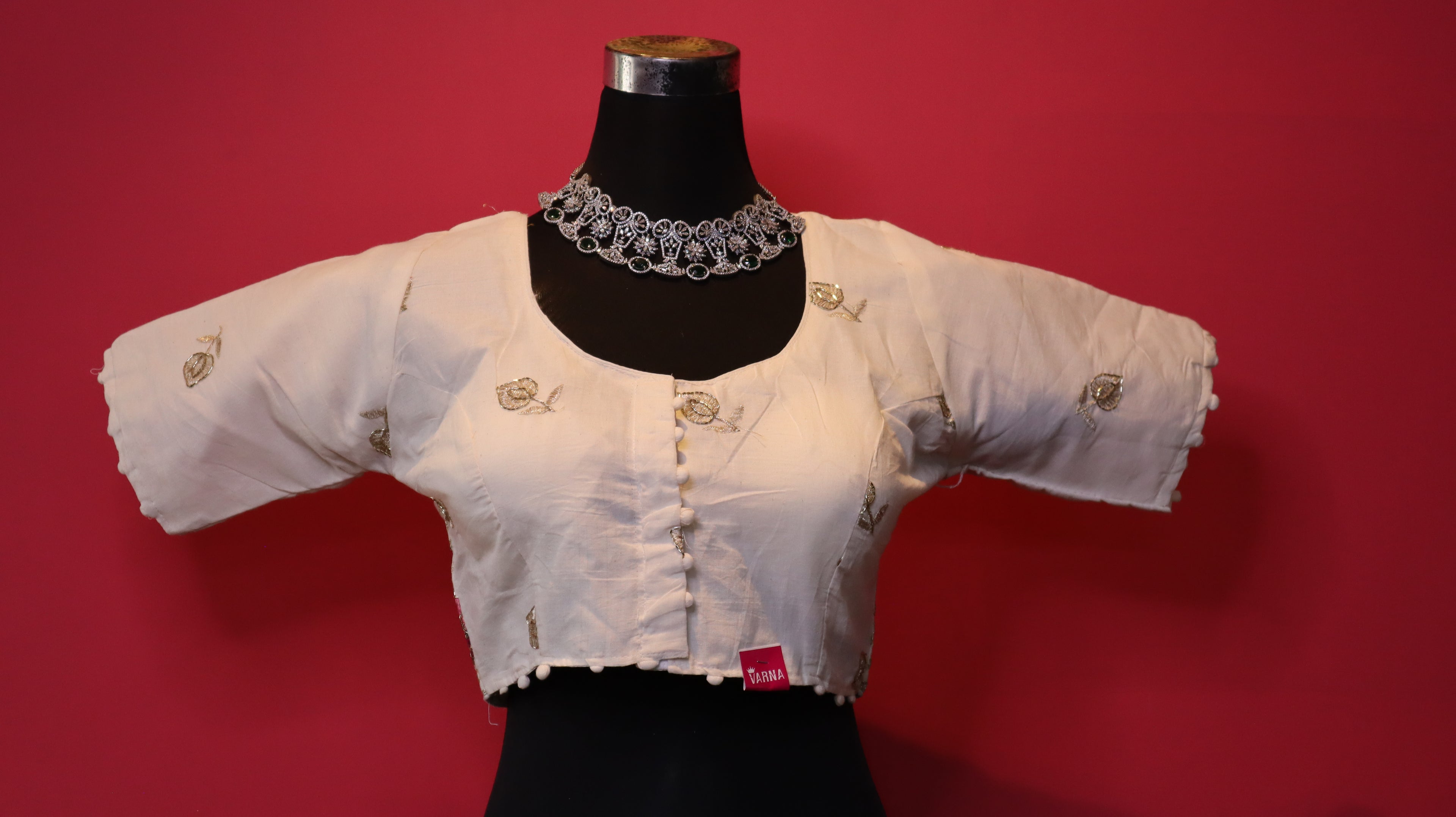 Women's Ivory Floral Embroidered Readymade Blouse – Elbow Sleeve