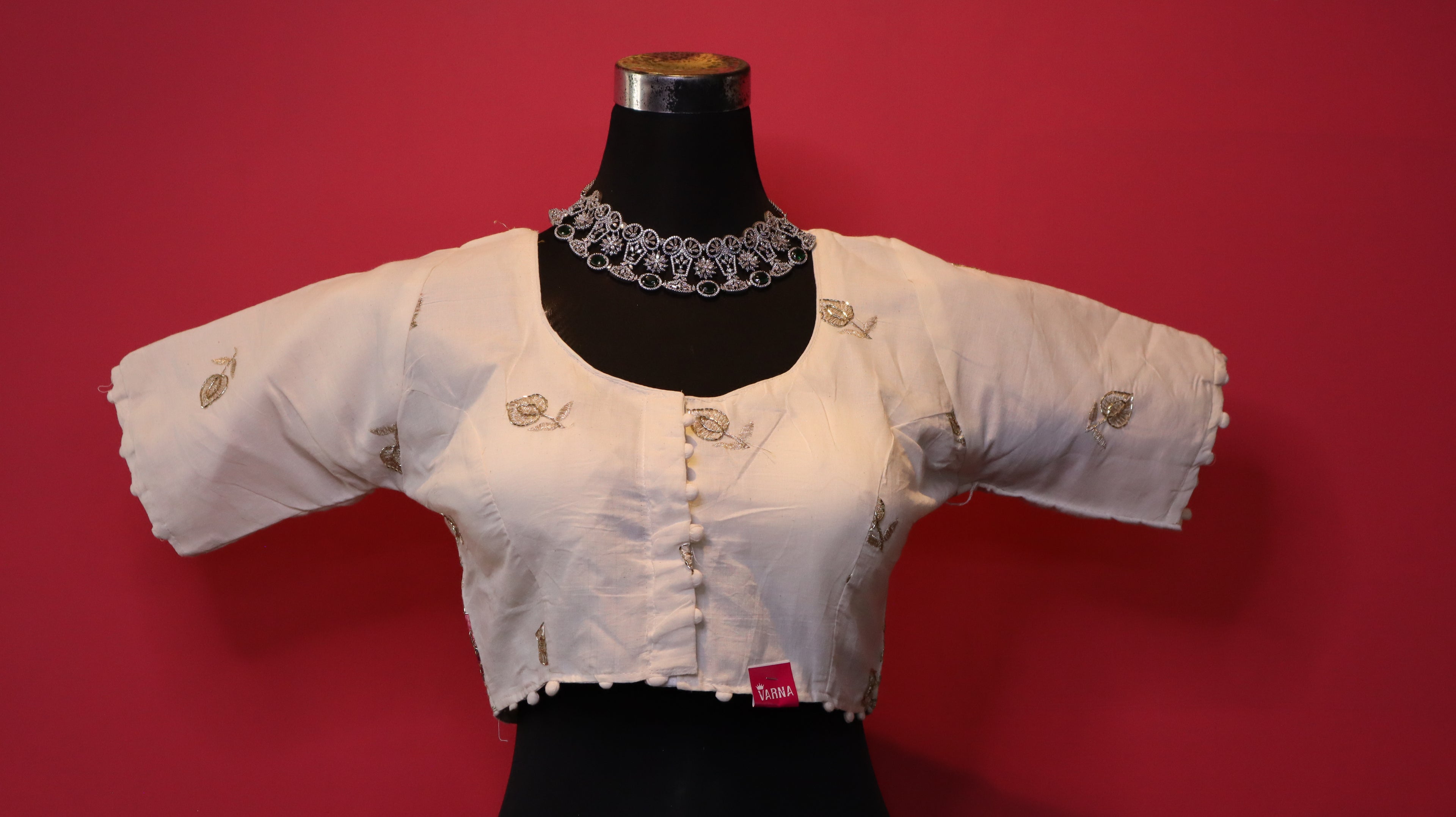 Women's Ivory Floral Embroidered Readymade Blouse – Elbow Sleeve