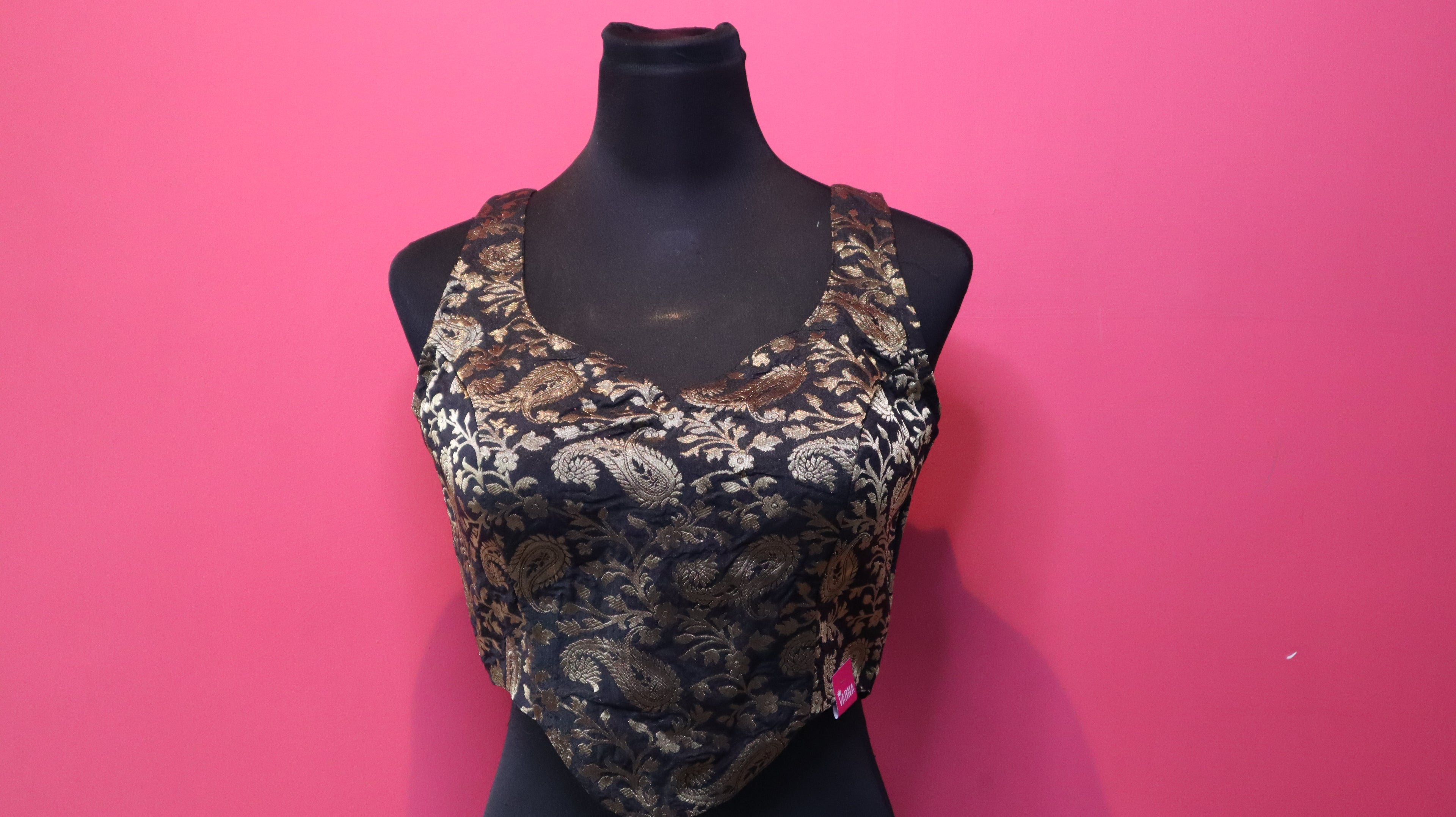 Women's Black & Gold Banarasi Brocade Sleeveless Readymade Blouse