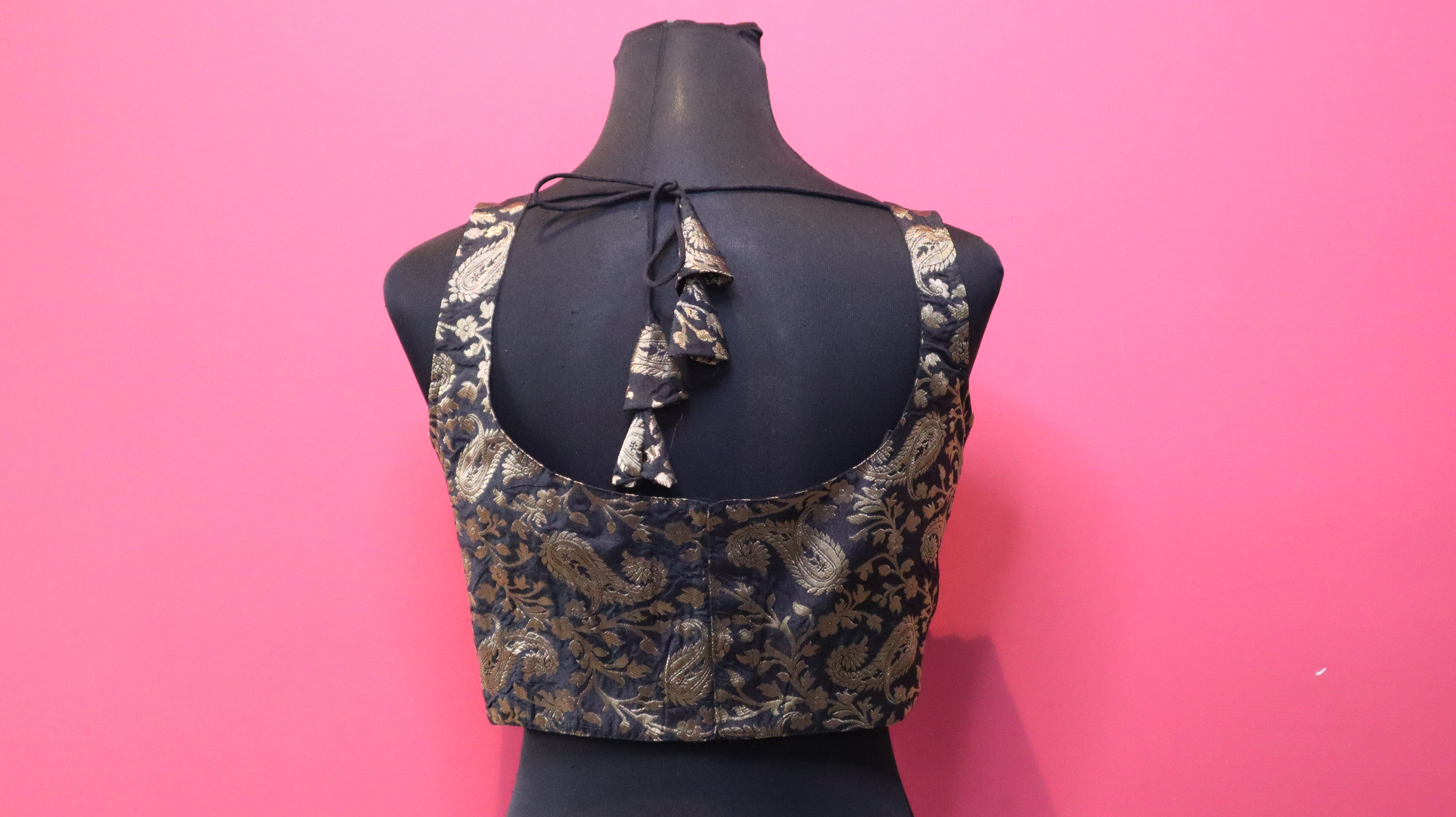 Women's Black & Gold Banarasi Brocade Sleeveless Readymade Blouse