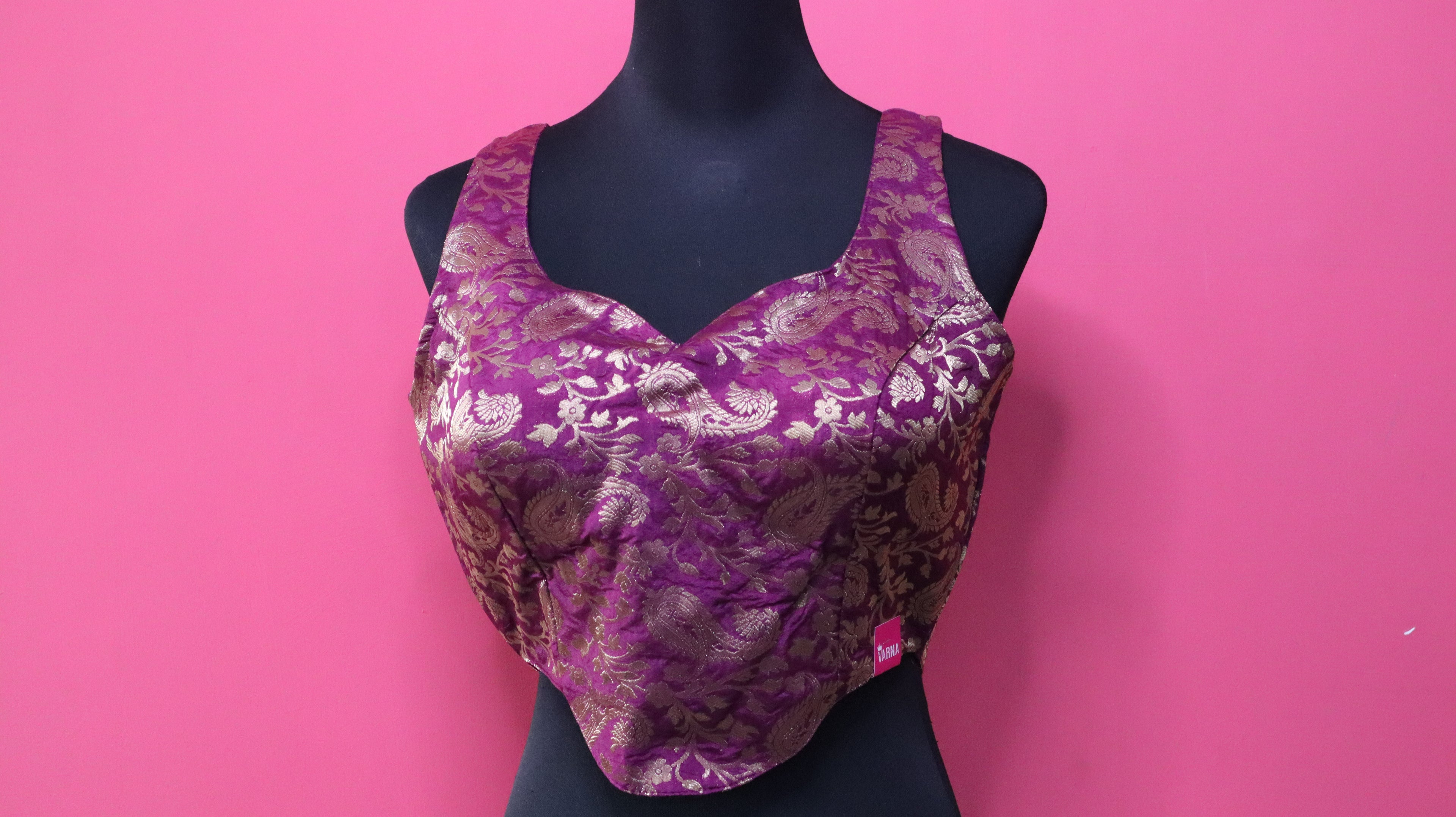 Women's Purple & Gold Banarasi Brocade Sleeveless Readymade Blouse
