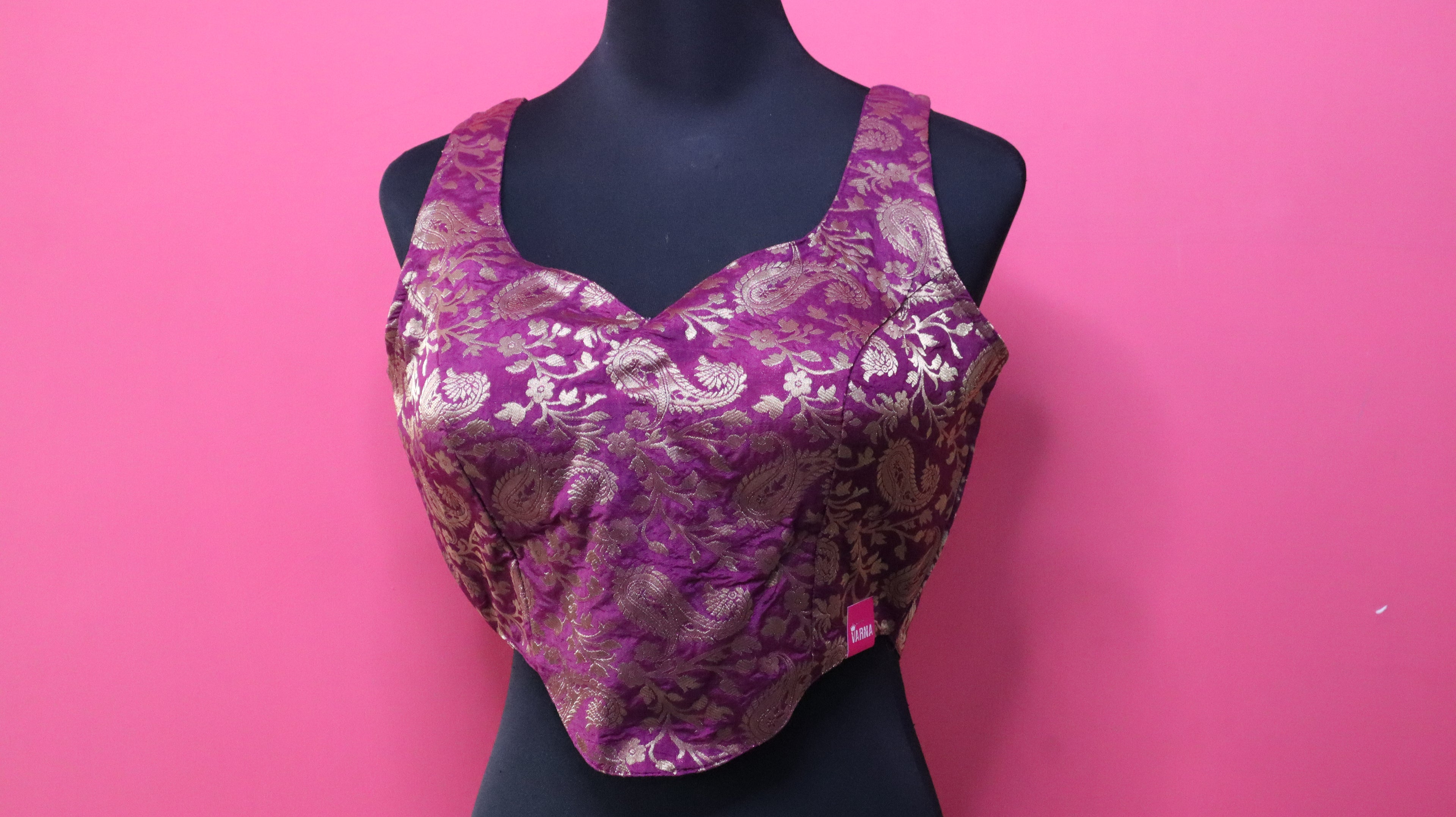 Women's Purple & Gold Banarasi Brocade Sleeveless Readymade Blouse
