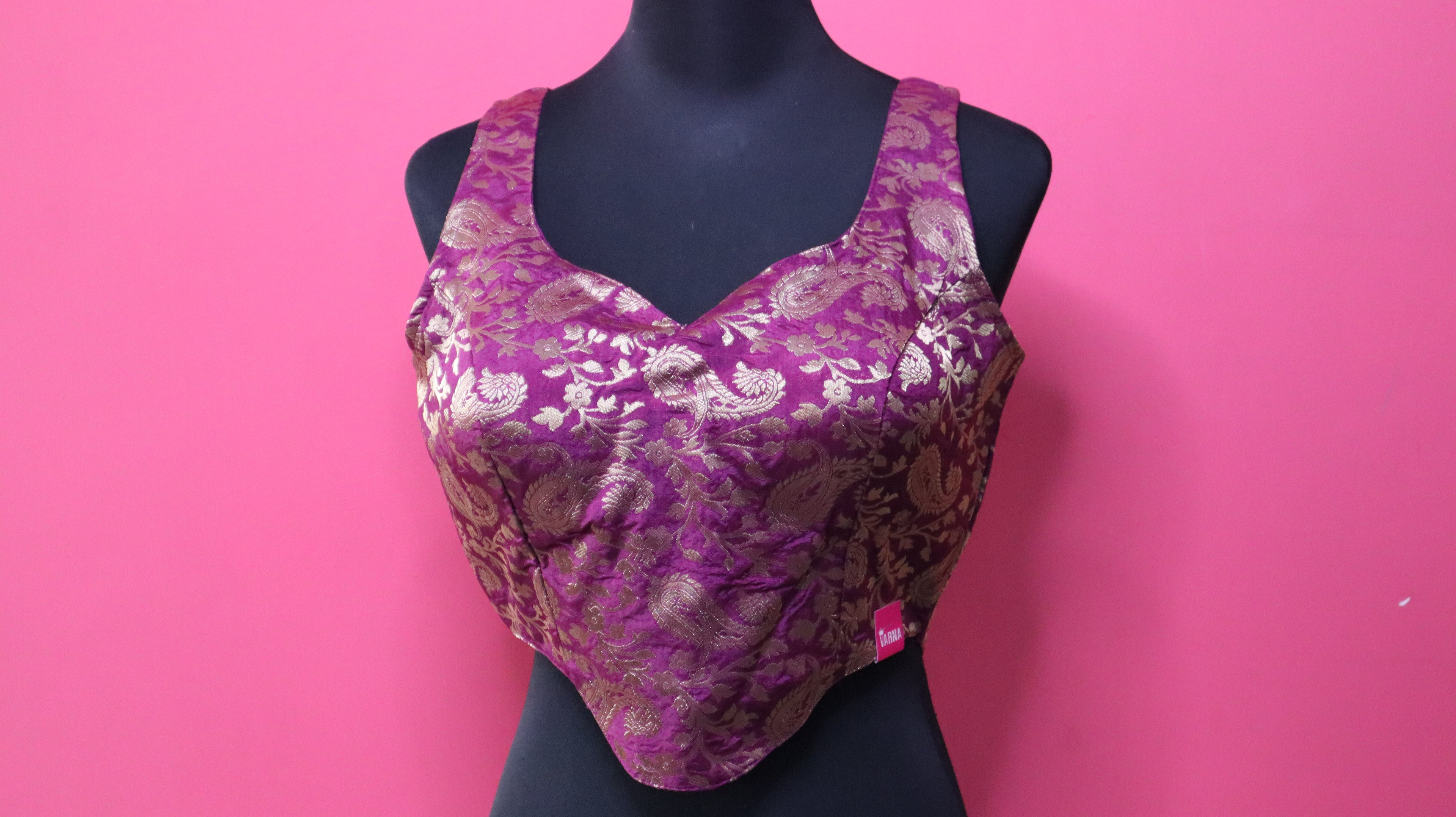Women's Purple & Gold Banarasi Brocade Sleeveless Readymade Blouse