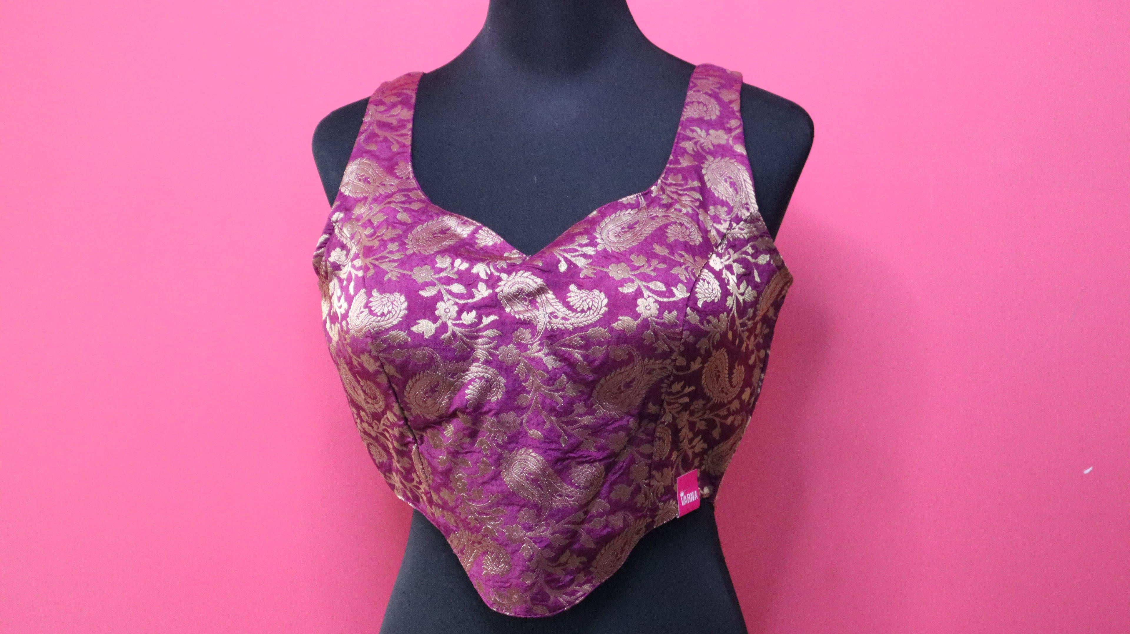 Women's Purple & Gold Banarasi Brocade Sleeveless Readymade Blouse