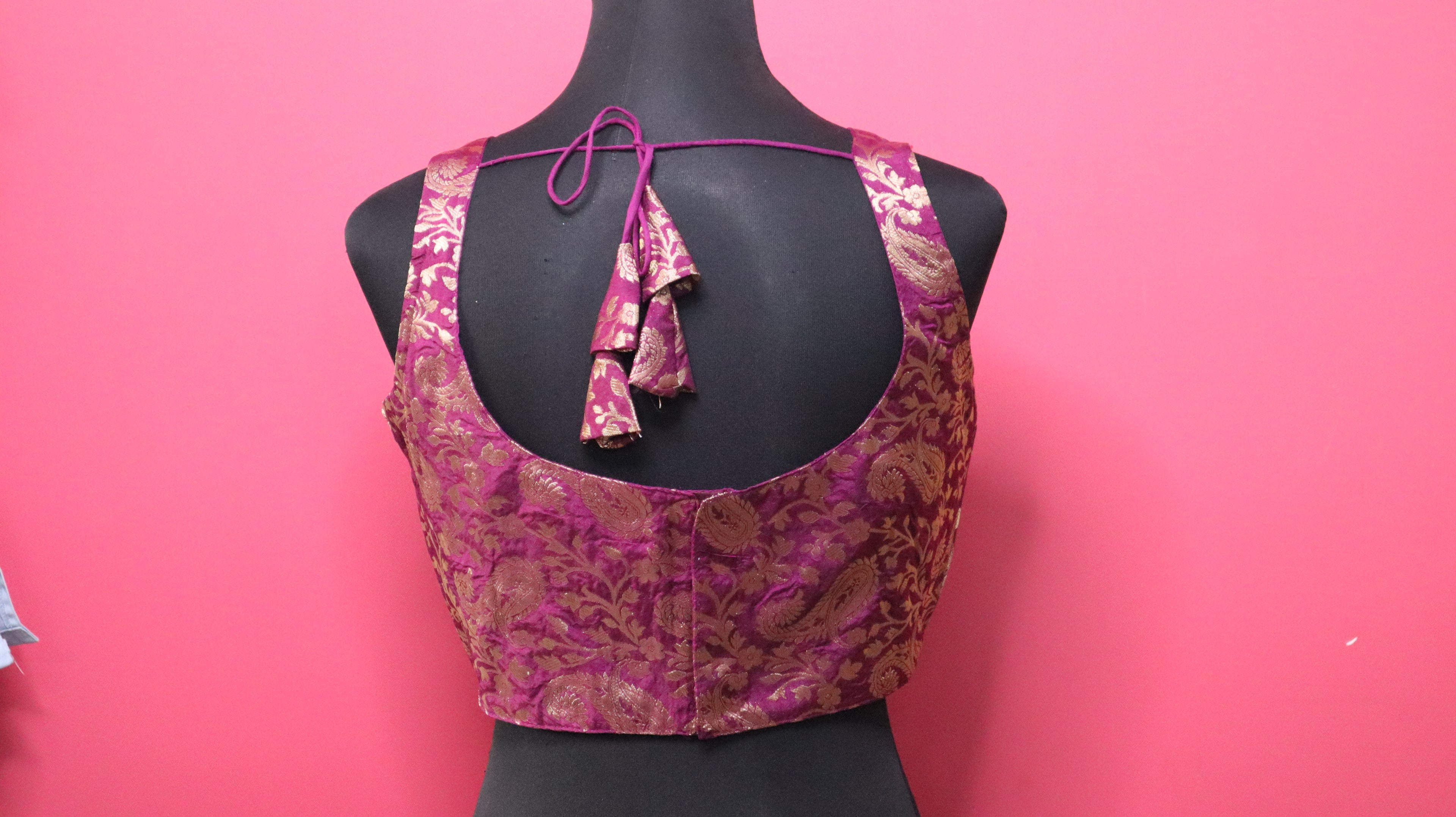 Women's Purple & Gold Banarasi Brocade Sleeveless Readymade Blouse