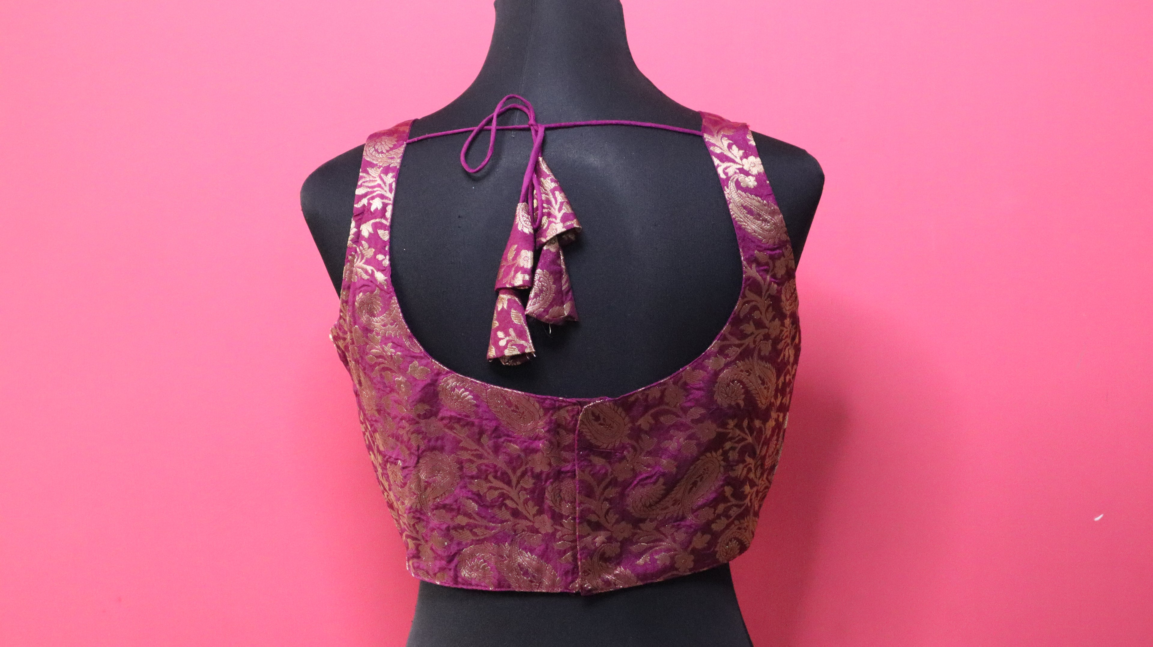 Women's Purple & Gold Banarasi Brocade Sleeveless Readymade Blouse