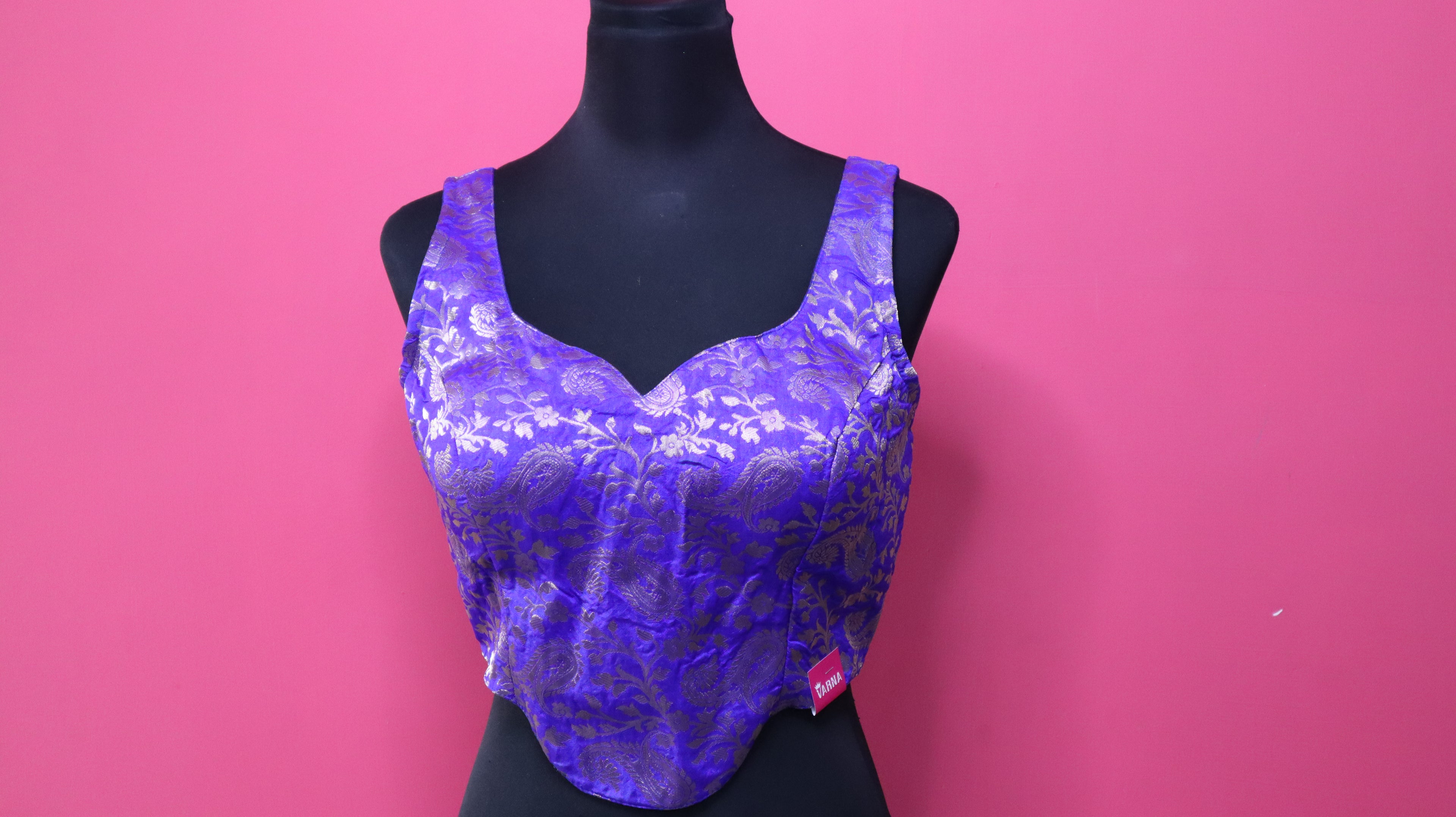 Women's Royal Purple Banarasi Brocade Sweetheart Neck Readymade Blouse