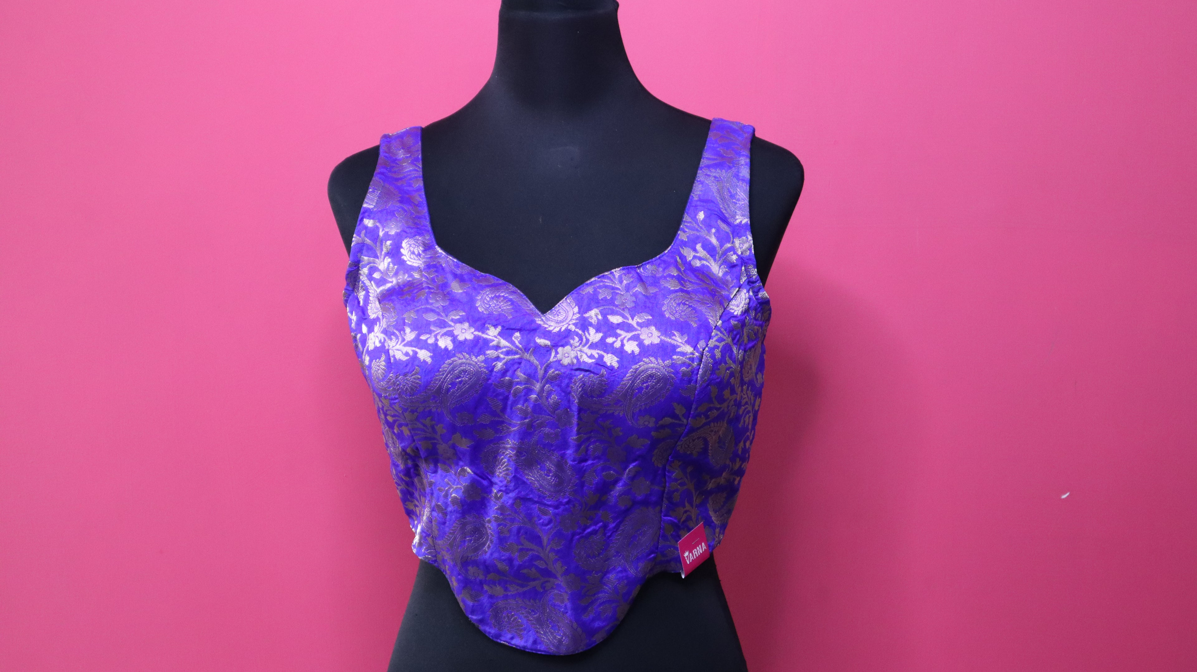 Women's Royal Purple Banarasi Brocade Sweetheart Neck Readymade Blouse