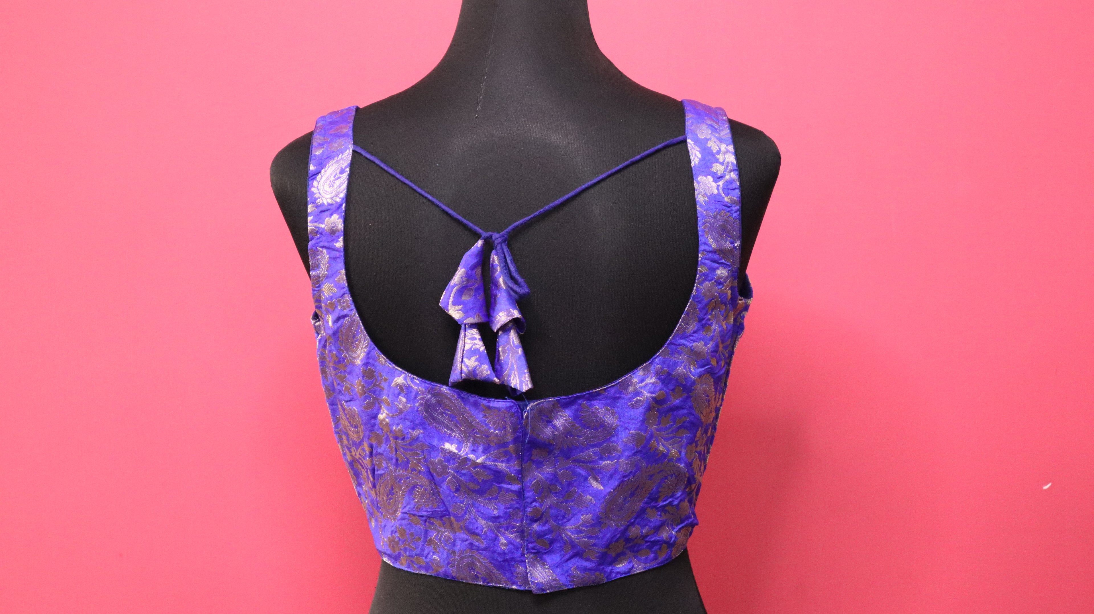 Women's Royal Purple Banarasi Brocade Sweetheart Neck Readymade Blouse