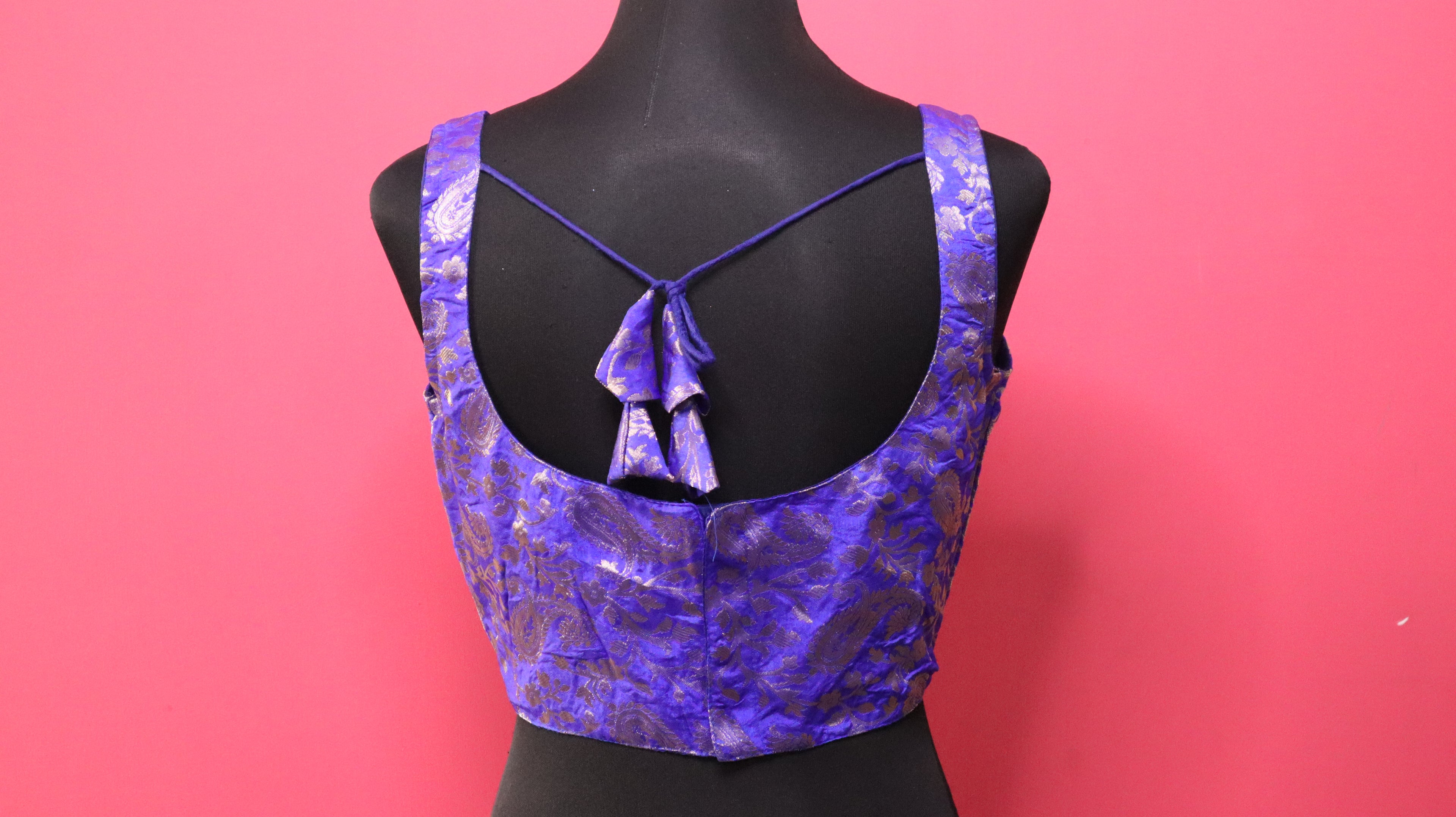 Women's Royal Purple Banarasi Brocade Sweetheart Neck Readymade Blouse