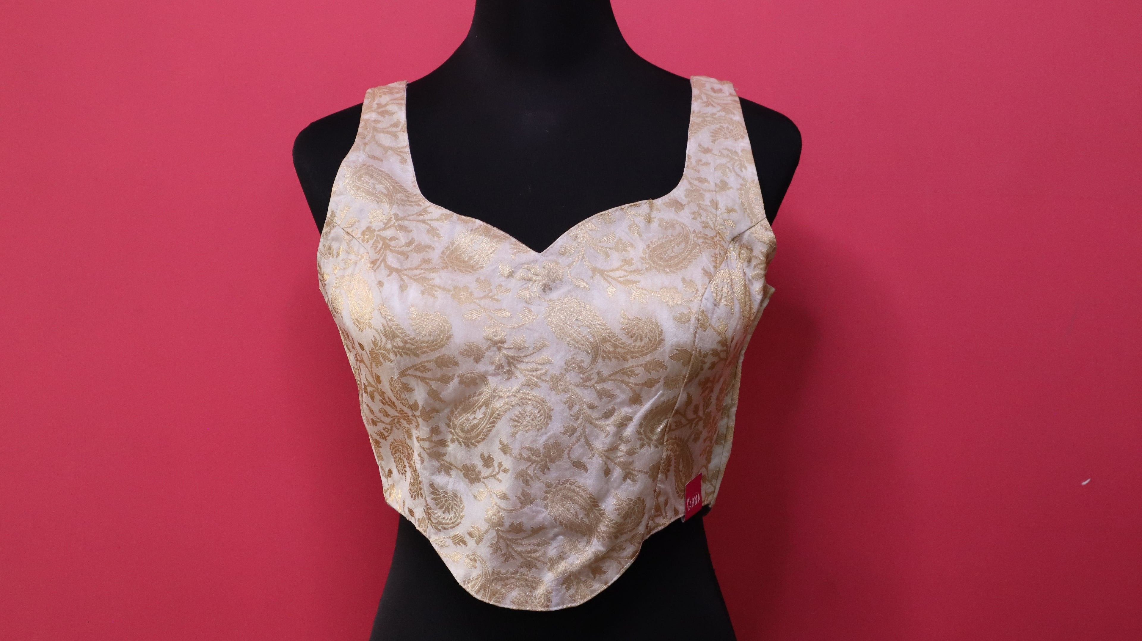 Women's Ivory Gold Banarasi Brocade Sleeveless Readymade Blouse