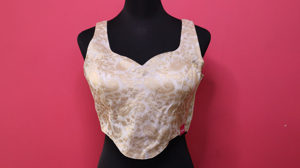 Women's Ivory Gold Banarasi Brocade Sleeveless Readymade Blouse