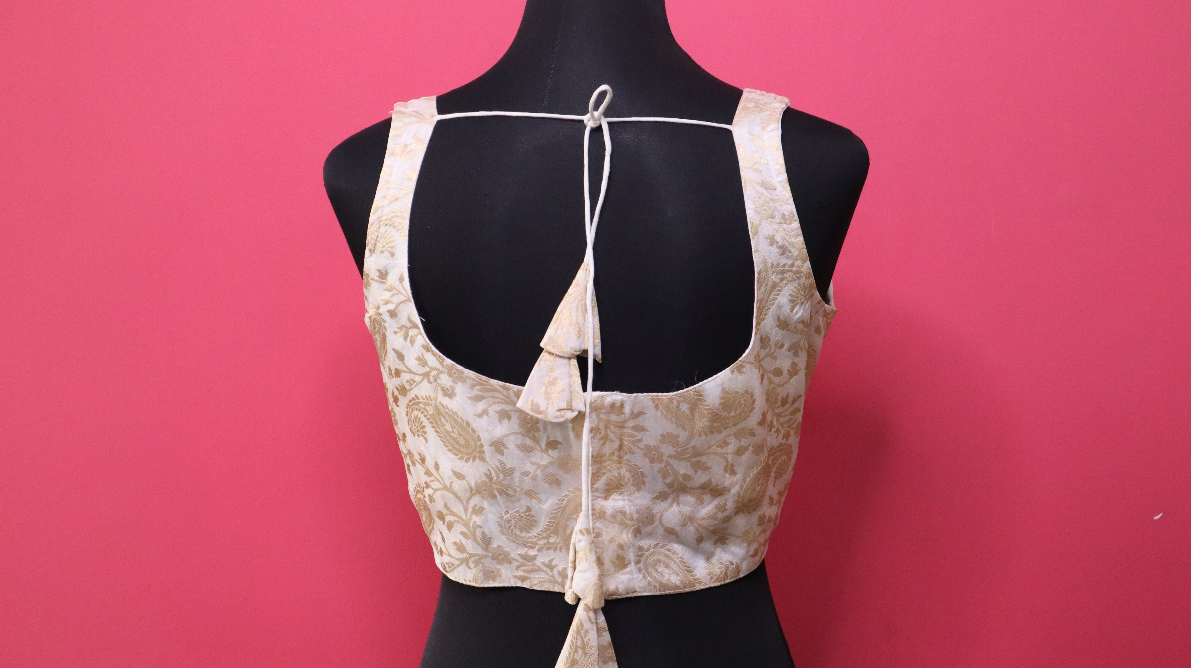 Women's Ivory Gold Banarasi Brocade Sleeveless Readymade Blouse