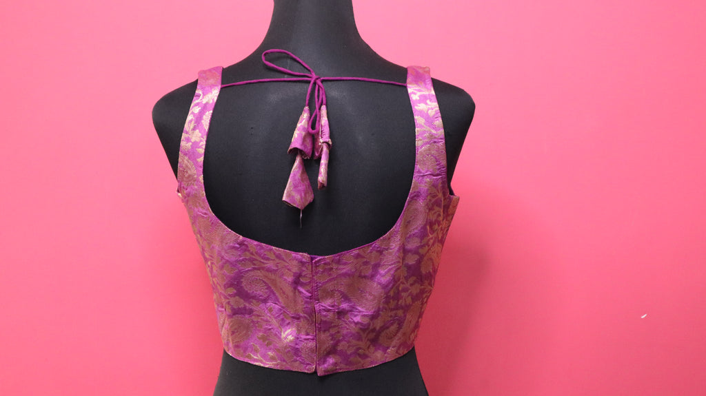 Women's Orchid Purple Banarasi Brocade Sweetheart Neck Sleeveless Readymade Blouse