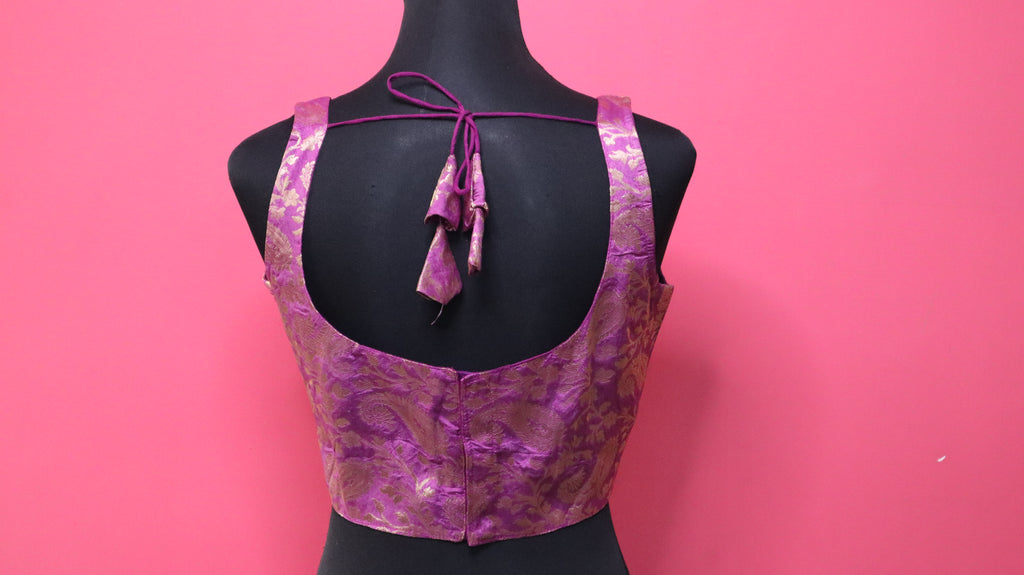 Women's Orchid Purple Banarasi Brocade Sweetheart Neck Sleeveless Readymade Blouse