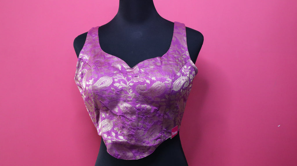 Women's Orchid Purple Banarasi Brocade Sweetheart Neck Sleeveless Readymade Blouse