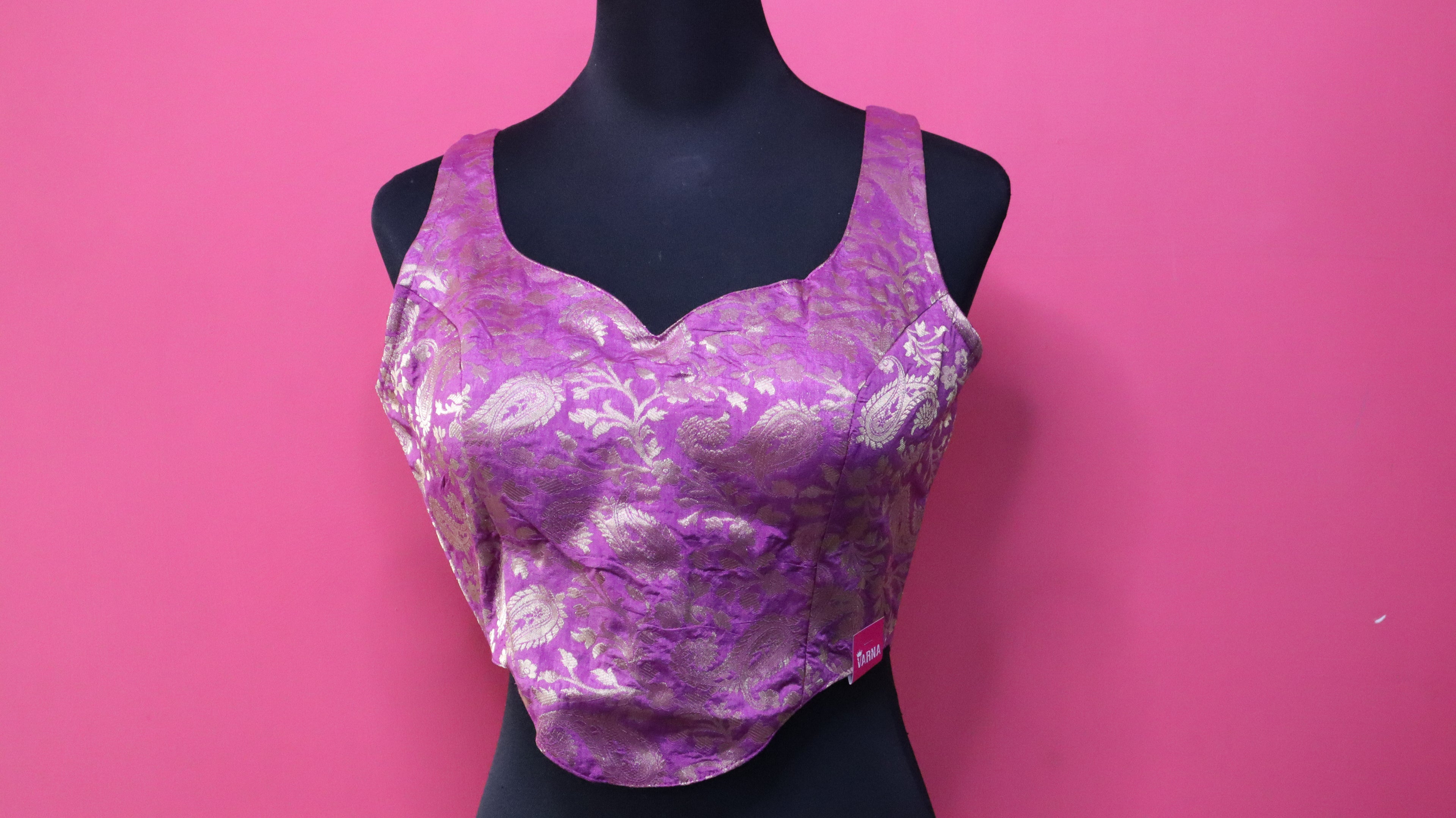 Women's Orchid Purple Banarasi Brocade Sweetheart Neck Sleeveless Readymade Blouse