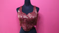 Women's Wine Red Banarasi Brocade Sleeveless Readymade Blouse with Tassel Tie-Up Back