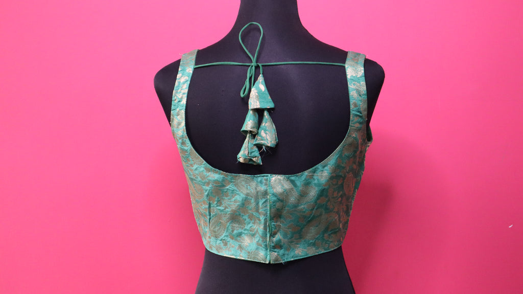 Women's Sea Green Banarasi Brocade Sweetheart Neck Sleeveless Readymade Blouse