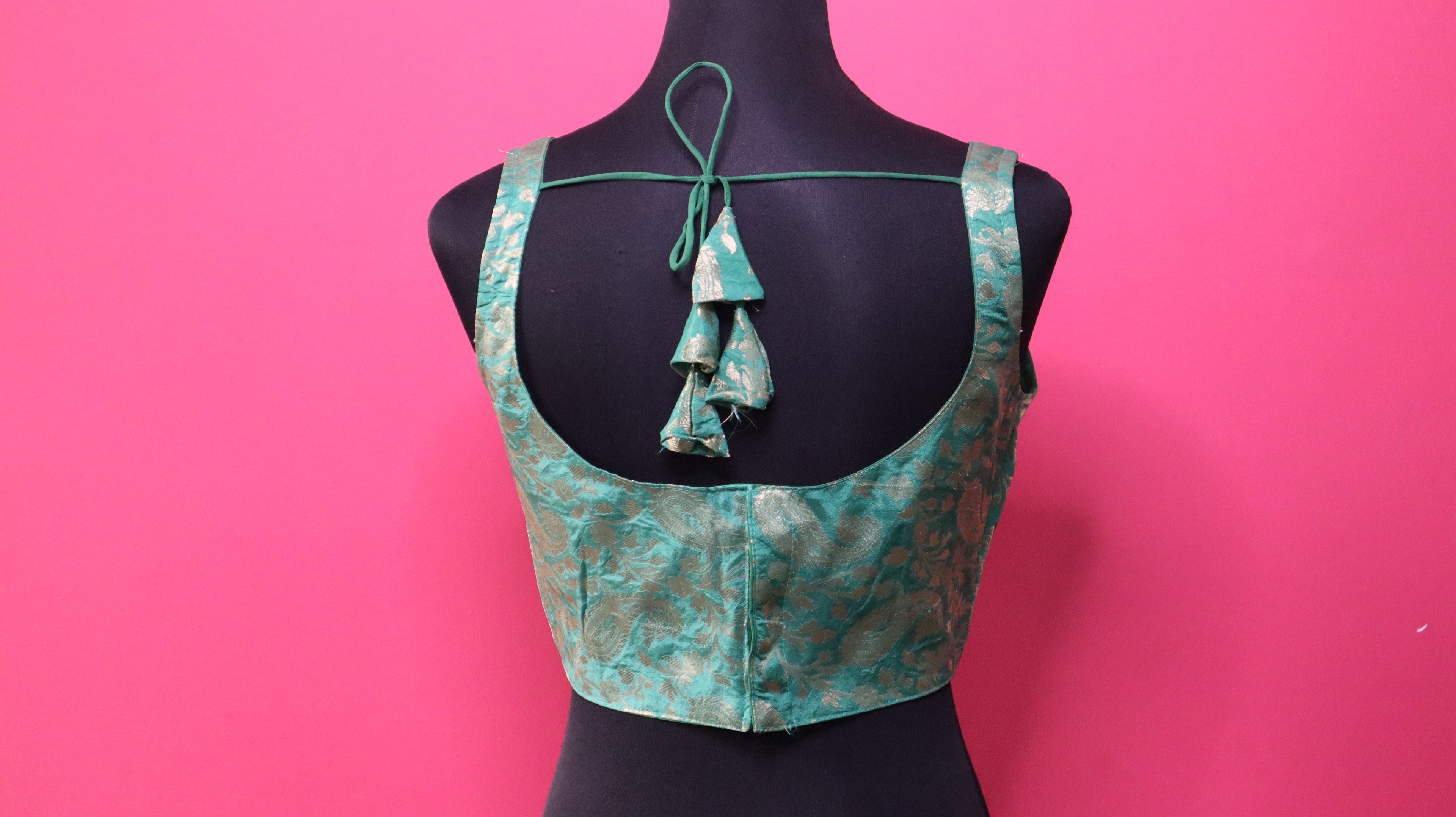 Women's Sea Green Banarasi Brocade Sweetheart Neck Sleeveless Readymade Blouse