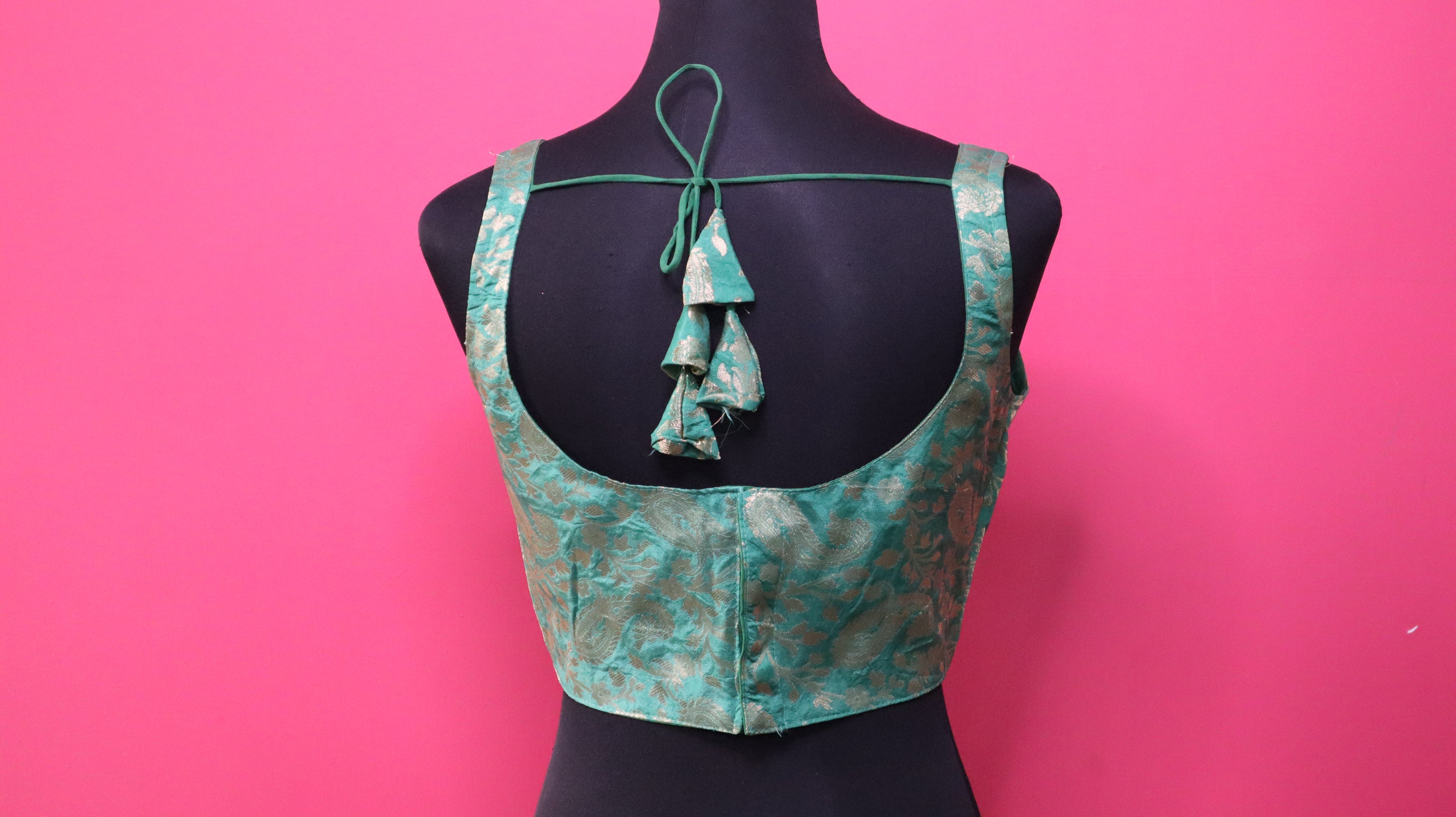 Women's Sea Green Banarasi Brocade Sweetheart Neck Sleeveless Readymade Blouse
