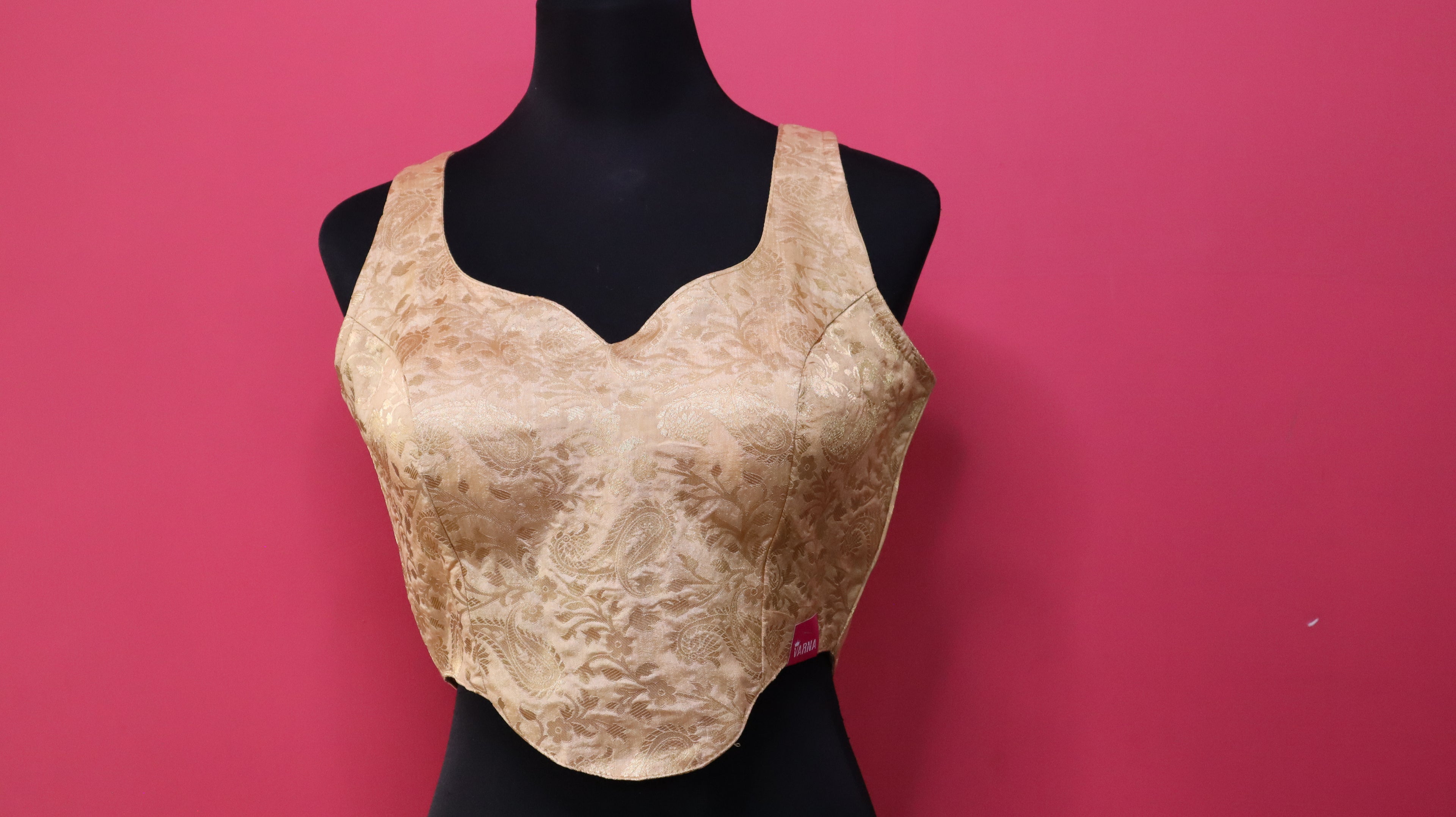 Women's Champagne Gold Banarasi Brocade Sleeveless Readymade Blouse