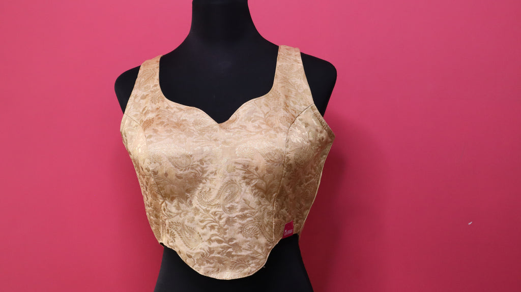 Women's Champagne Gold Banarasi Brocade Sleeveless Readymade Blouse