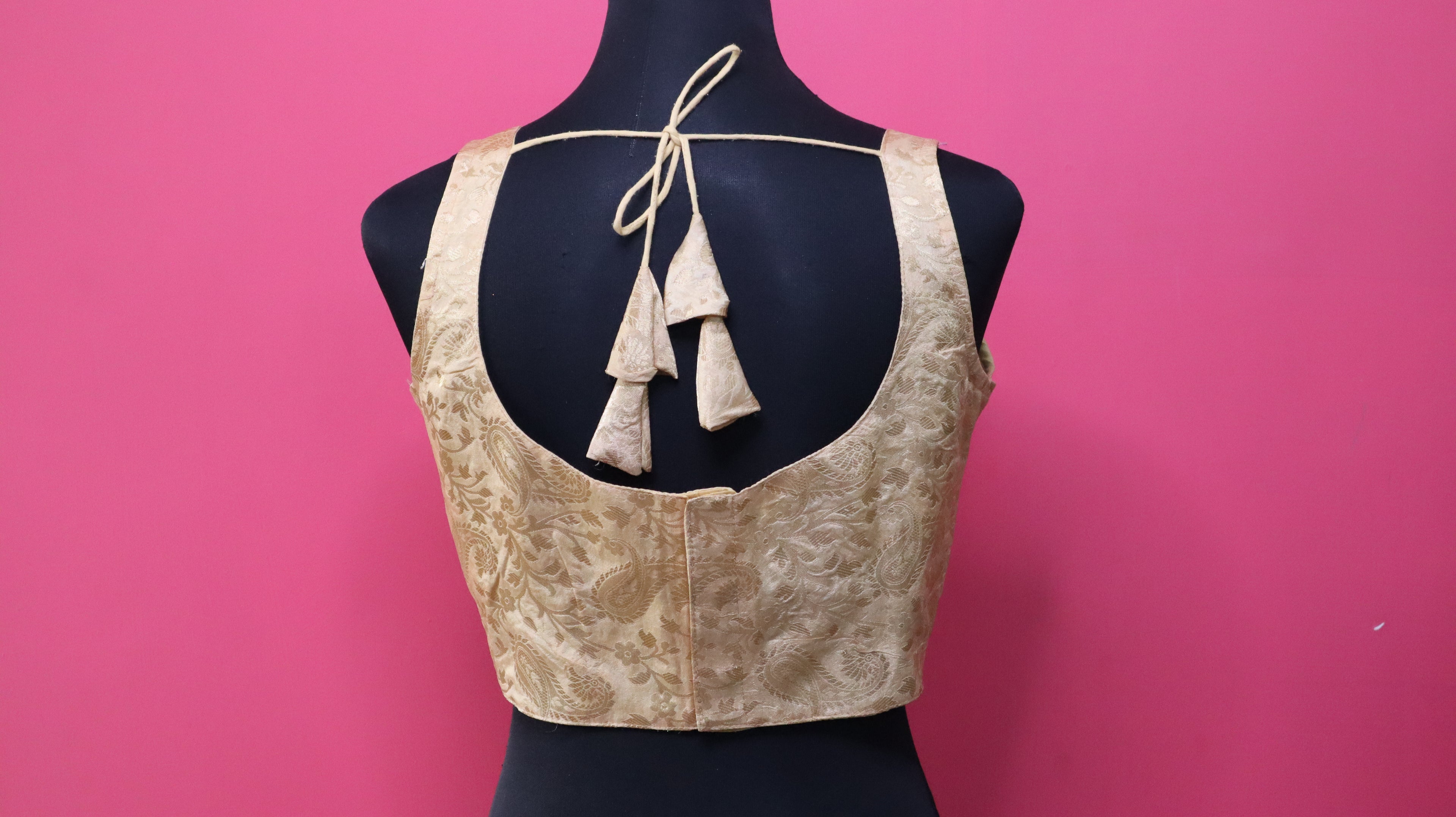Women's Champagne Gold Banarasi Brocade Sleeveless Readymade Blouse